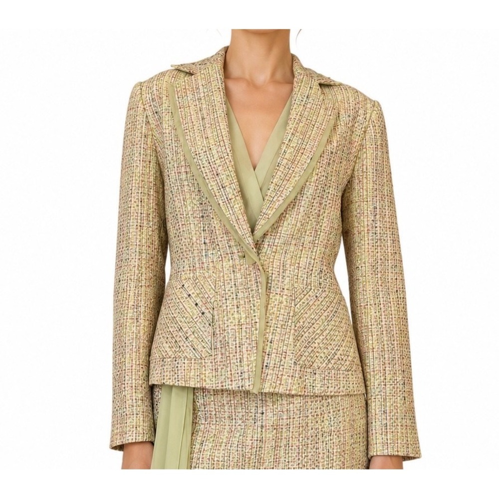 Blazer Tweed Boucle Career Office Business  NWT 12 Green Y2K Croquette Preppy